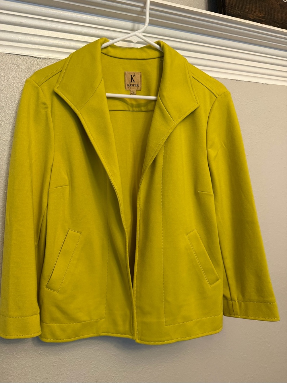 Kasper Bright Lime Green Open-Front Blazer Jacket